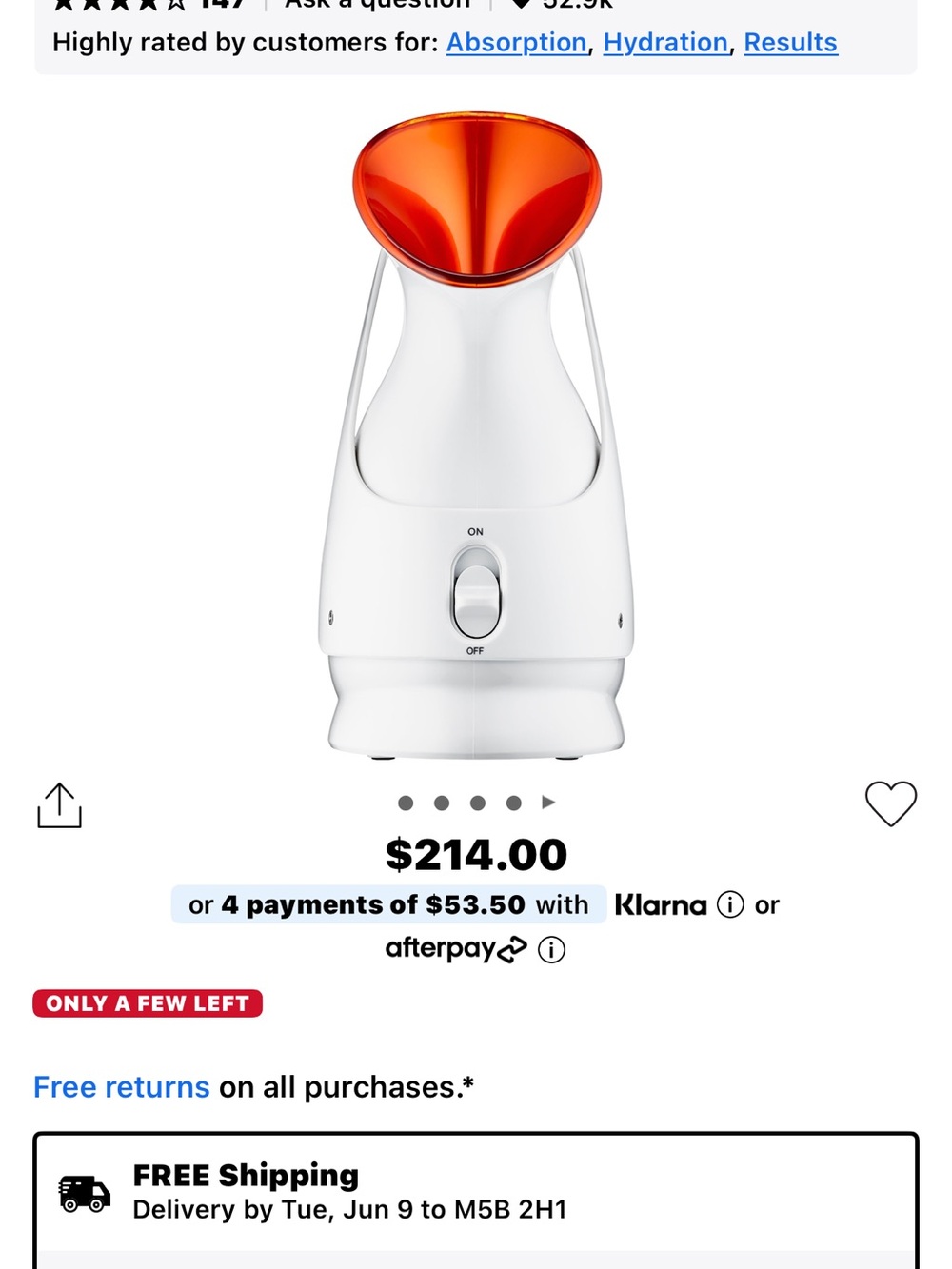 Hydrating Facial Steamer - White with Orange Nozzle
